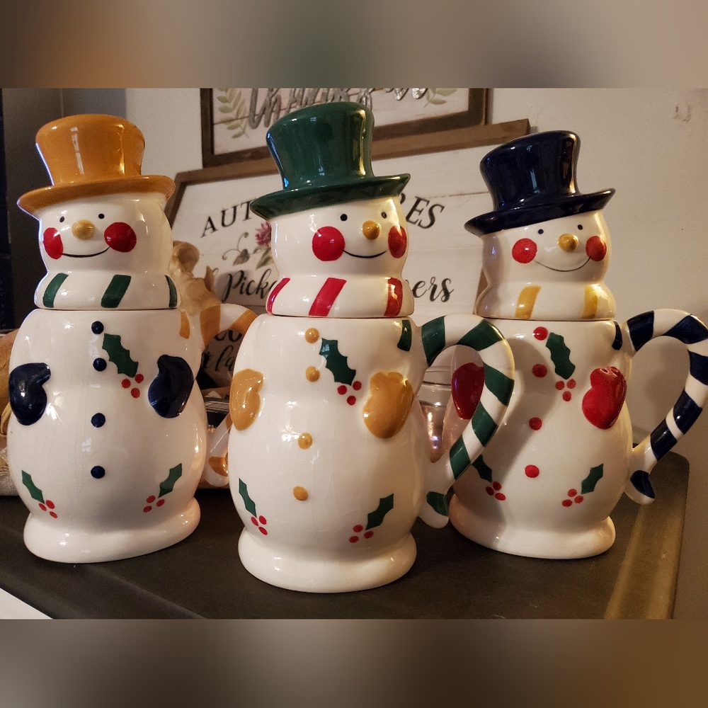 Set of 3 Snowman Christmas Mugs 24 oz Temp-tations by Tara